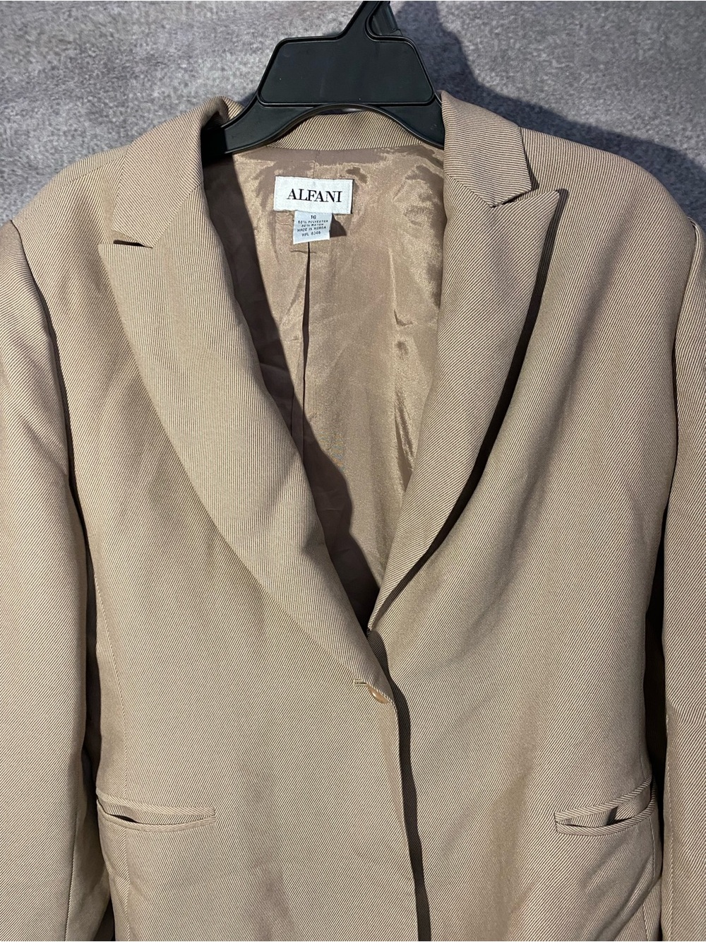 Alfani Womens Beige Tan Blazer Jacket Sz 16 Poly Rayon Single Button Career VTG - Picture 3 of 12